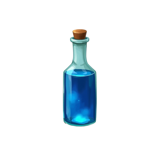 Blue mana potion in a tall bottle — hand-painted transparent PNG game icon